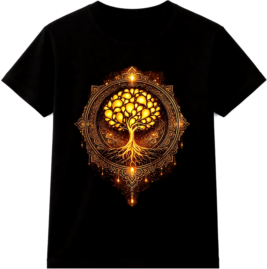 Tree Of Life T Shirt Golden Mandala Sacred Geometry Yoga Meditation Graphic Tee
