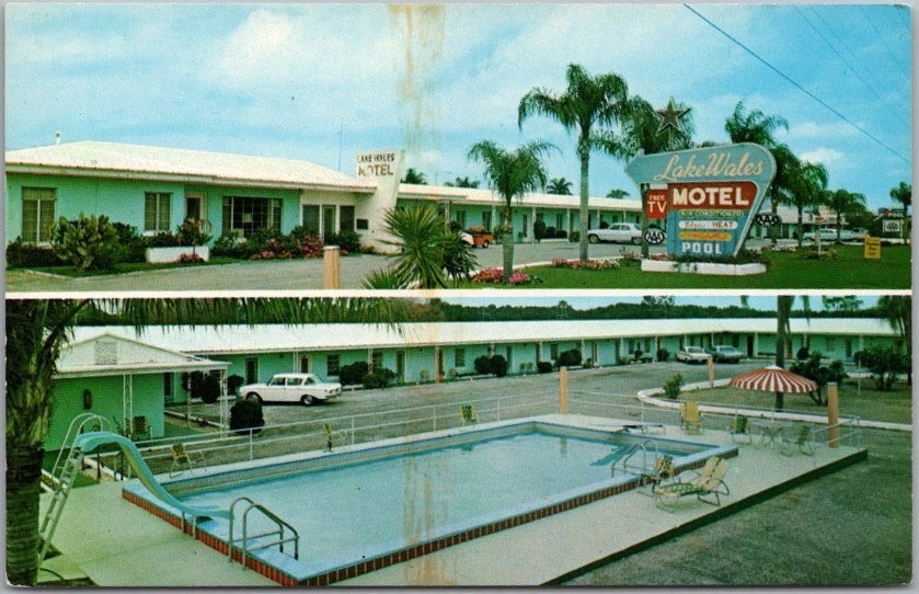 c1960s Lake Wales, Florida Postcard LAKE WALES MOTEL Highway 27 Roadside /Unused