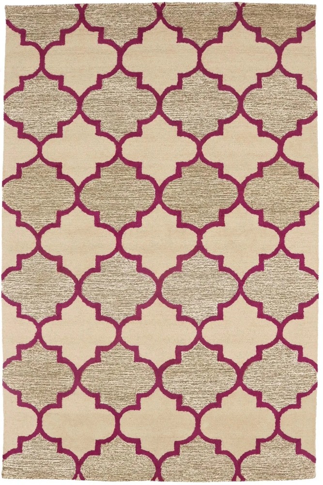 Hand-Tufted 5x8 Multicolored Cream & Fuchsia Trellis Rug Modern Home Carpet