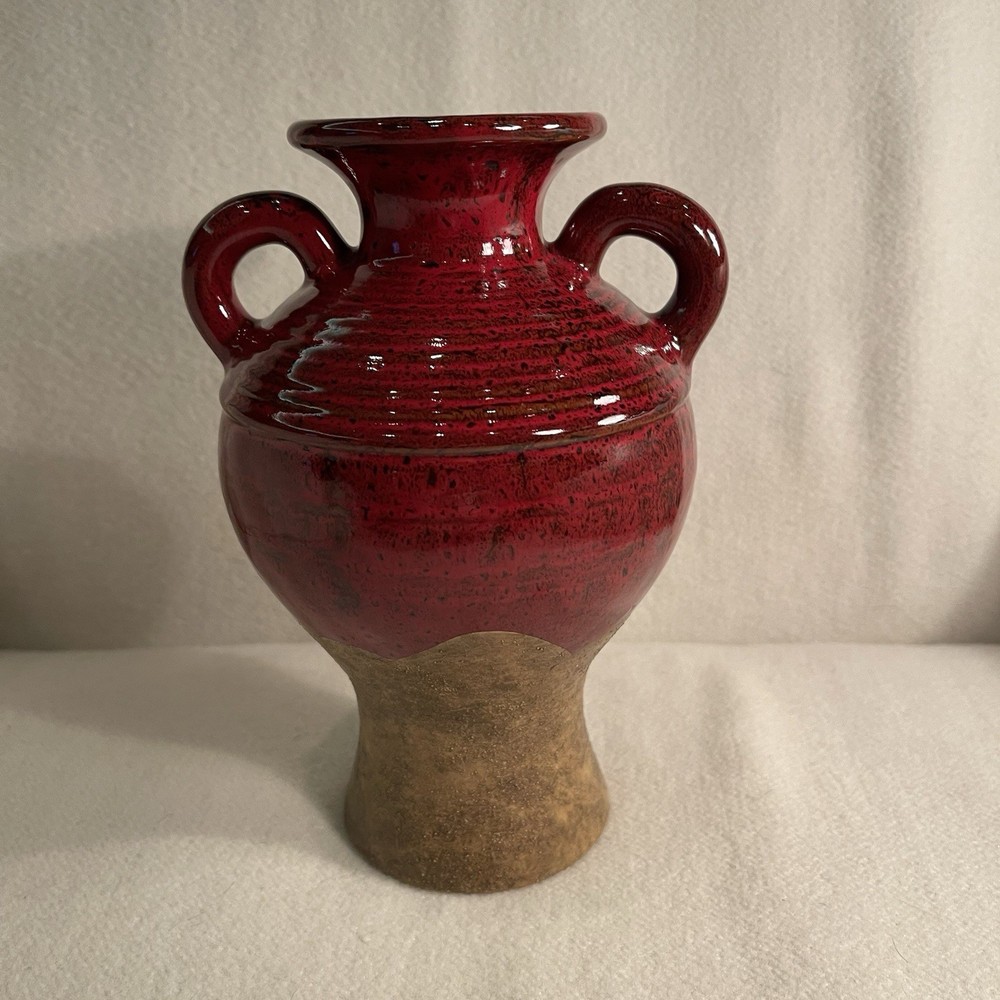 Southern Living Verona Red Glaze Decorative Tuscan Urn Vase Stoneware W/ Handles