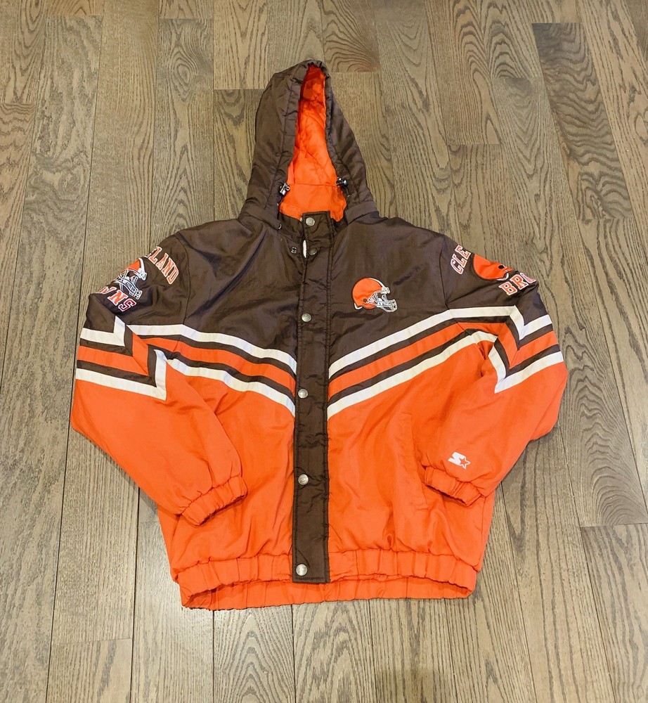 Vintage 90s Cleveland Browns Starter Jacket Mens XL NFL Team Logo Snap-Up Windbreaker  