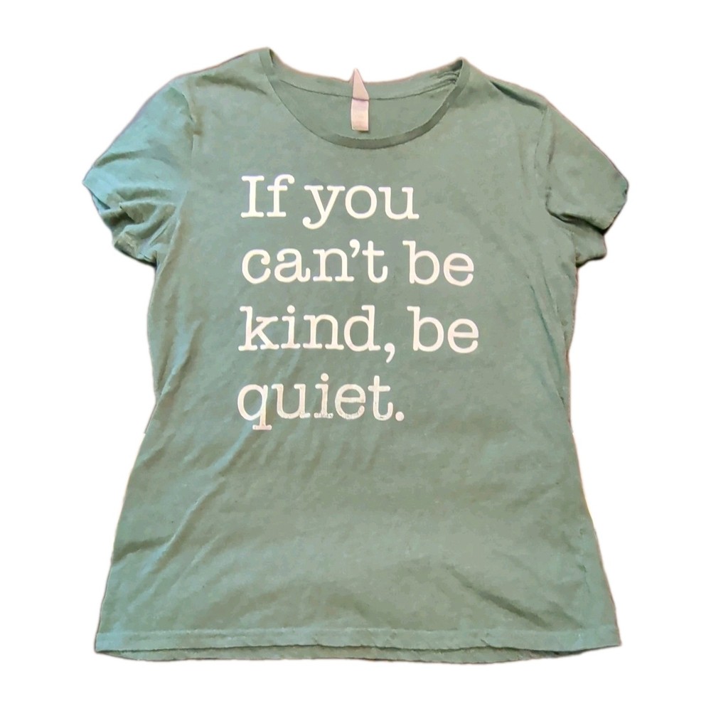 Women's L Green Crew Neck Short Sleeve Cotton Blend Funny Graphic Tee