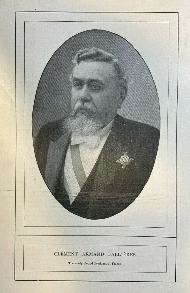 1906 Vintage Magazine Illustration Clement Armand Fallieres French President