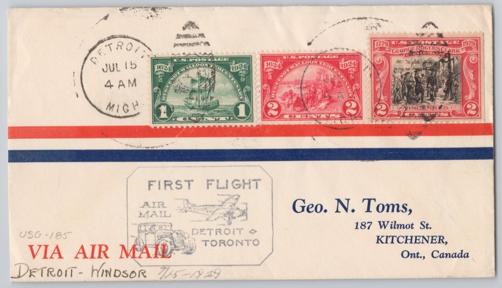 Detroit, Michigan First Flight Air Mail, Toronto, 1929 Postal History