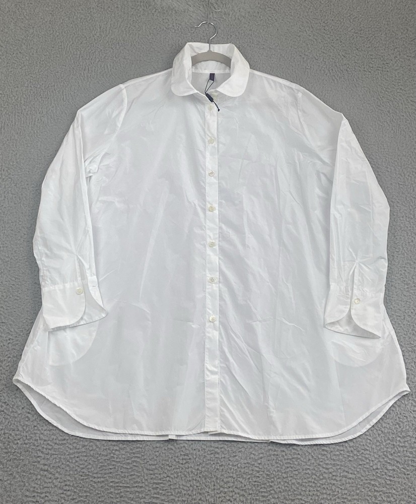 Katharina Hovman $495 Oversized Button Down Shirt Womens Size 12 White Taffeta