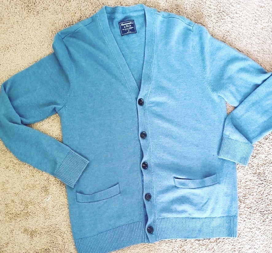 Abercrombie & Fitch Men's Buttoned Down Cardigan Medium Blue Wool Linen Sweater