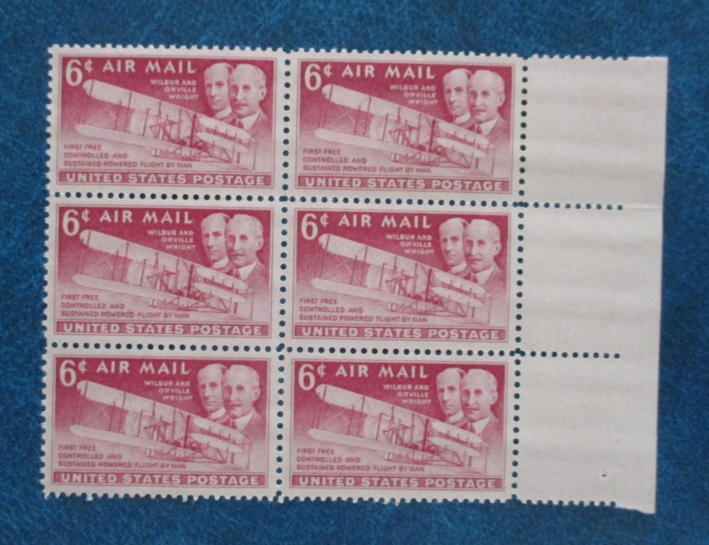 1949 U.s. 6 Cents Air Mail Block Of 6 Stamps  
