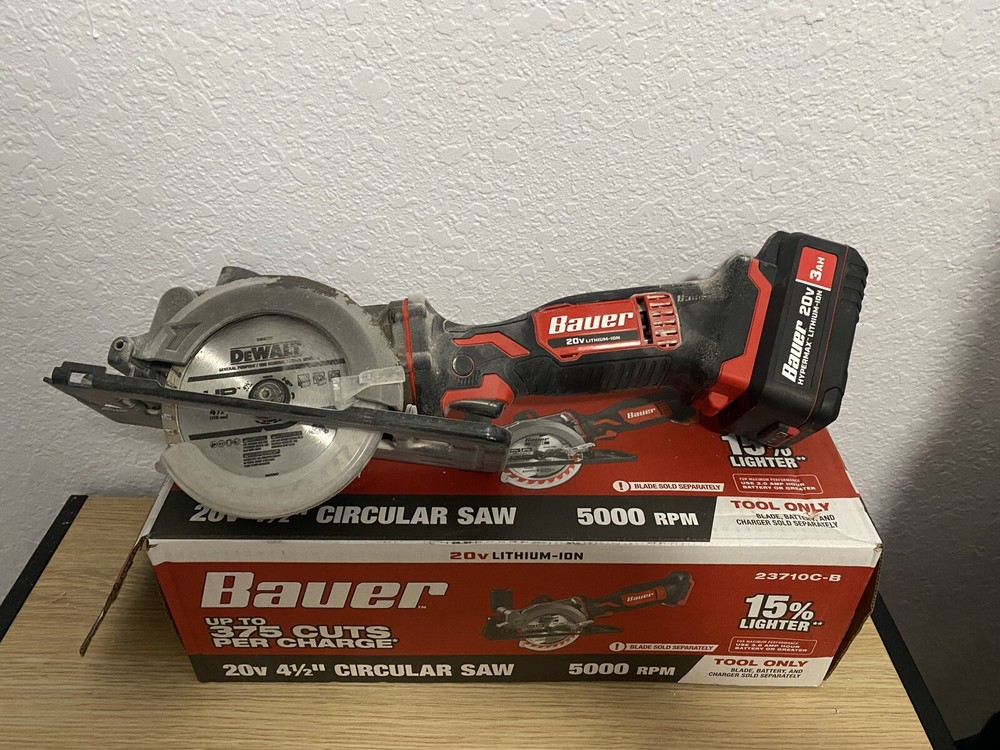 Bauer 20V 4½” Circular Saw 5000 RPM, Cuts 2” Lumber, 45° Bevel, Includes Battery
