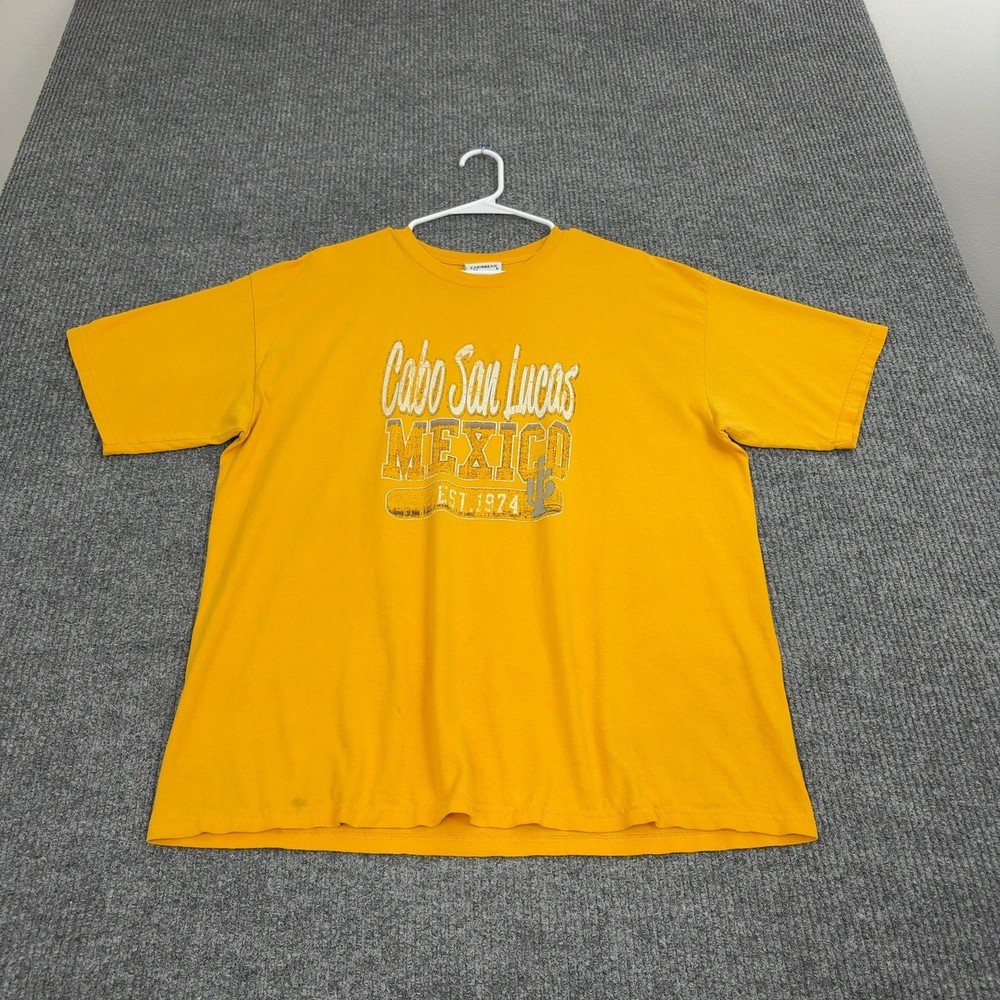 Vintage Caribbean T Shirt Mens XL Yellow Cotton Cabo San Lucas Mexico Souvenir