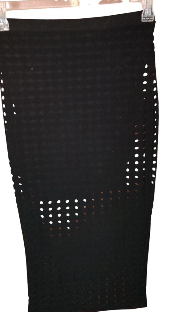 T Alexander Wang Midi Pencil Skirt Black Knit Cut-Out Pull On Women Regular
