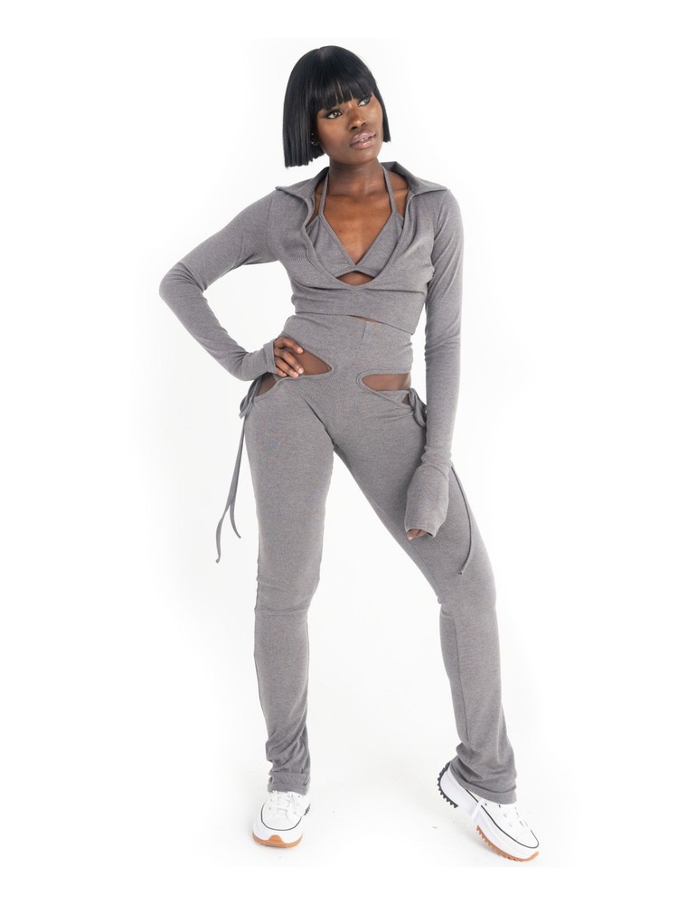 Grayscale Womens Gray Layered Bralette Long Sleeve Crop Top XS