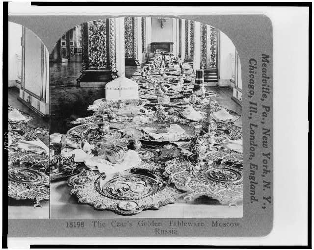 PHOTO ONLY,The Czar's Golden Tableware,Moscow,Russia,c1926,Platters,Long Table