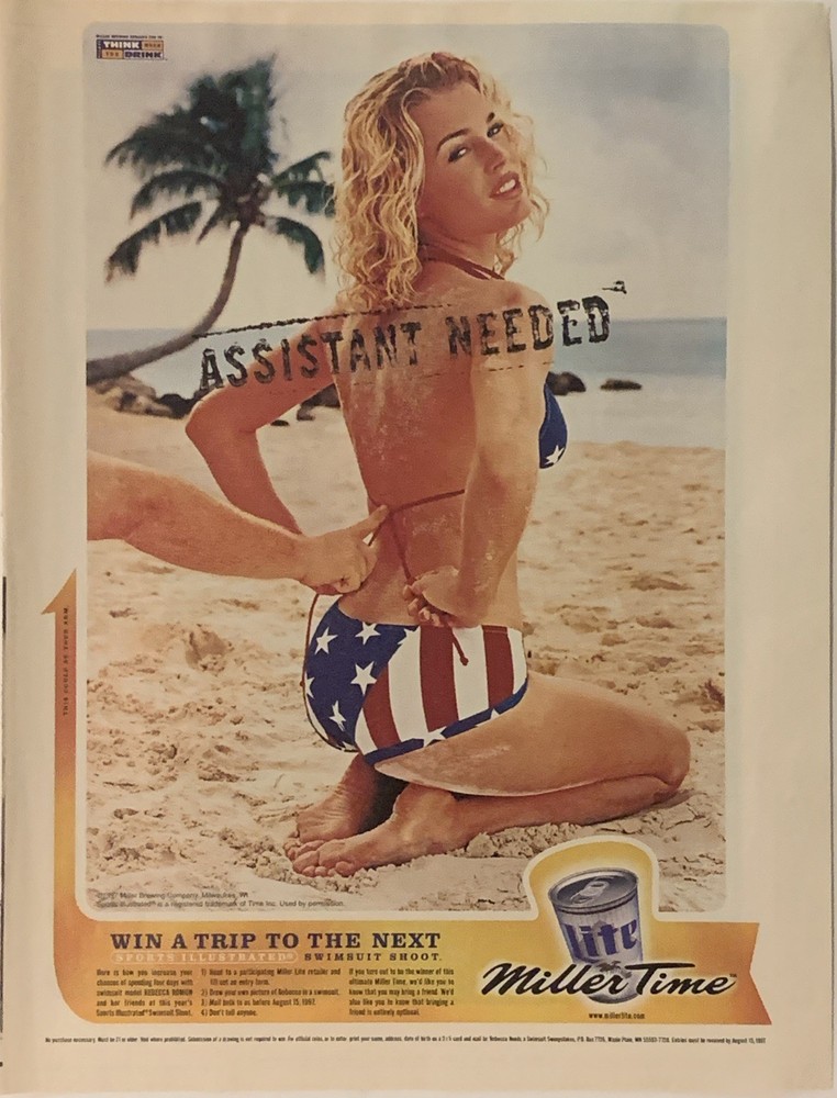 1997 Miller Lite Beer PRINT AD Sexy Untied Bikini Top VTG 1990s Assistant Needed