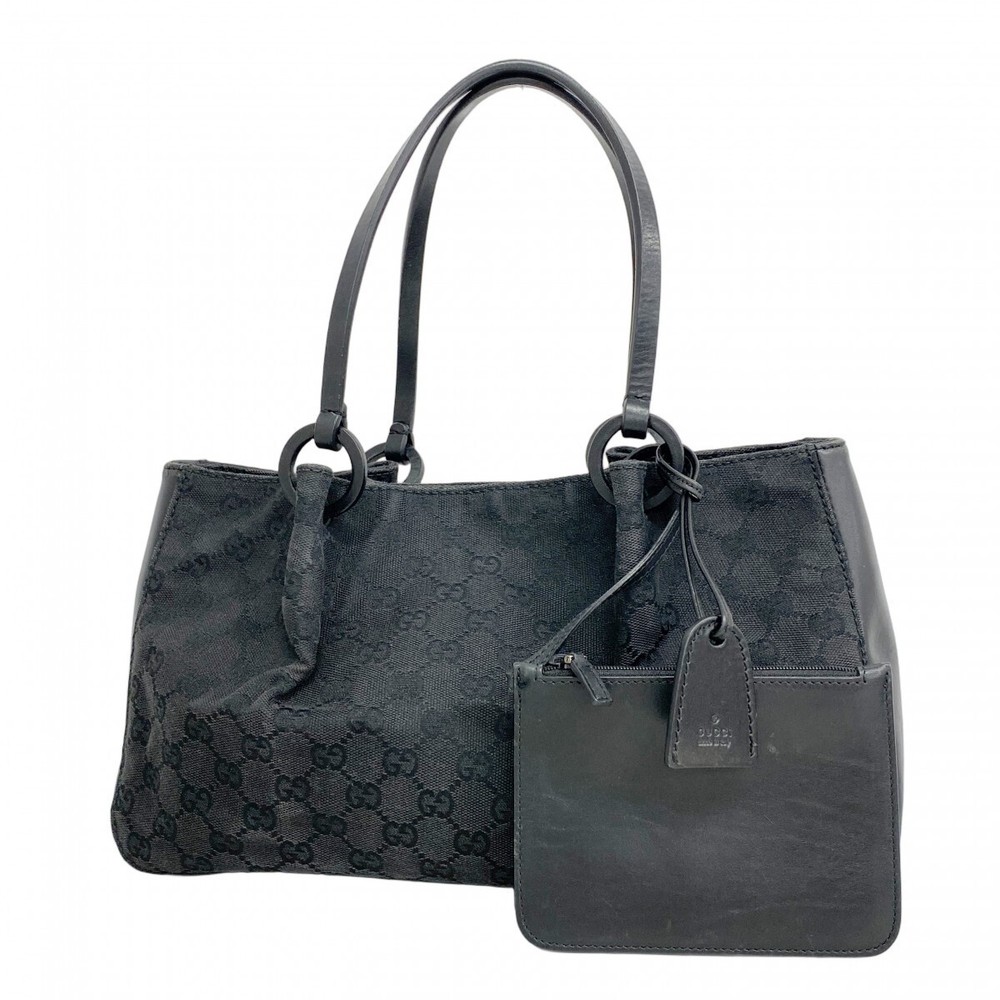 GUCCI GG Canvas Tote Bag in Black with Silver Hardware 94898 168028