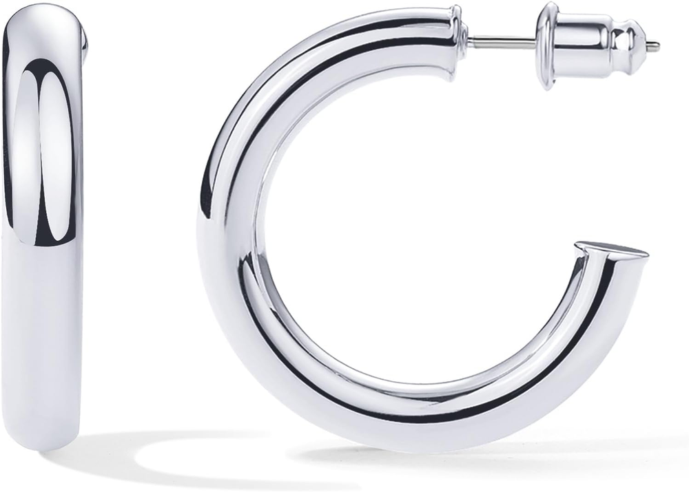 14K Gold Plated Lightweight Chunky Open Hoops for Women | Trendy Gold Hoop Earri