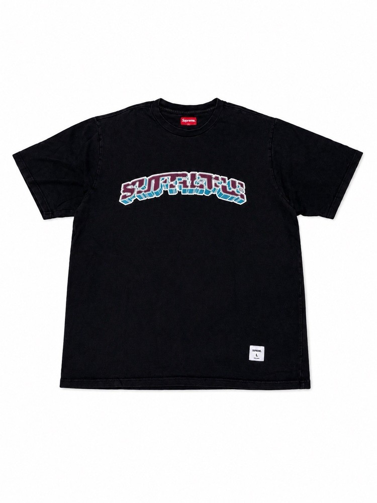 Supreme Graphic Logo Black Crew Neck Short Sleeve Cotton T-Shirt Men's L