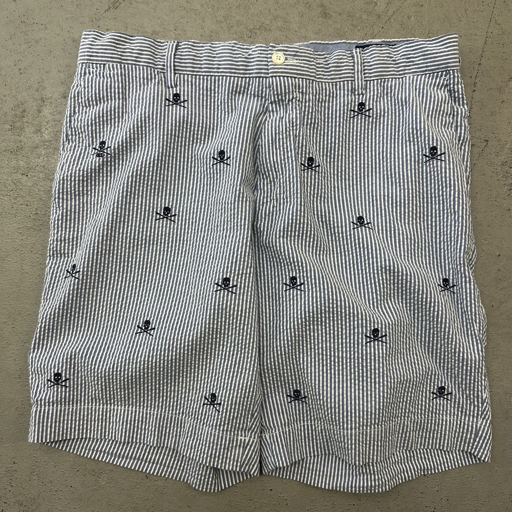 Polo Ralph Lauren Seersucker Skull Embroidered Chino Shorts Mens 36 Casual Prep