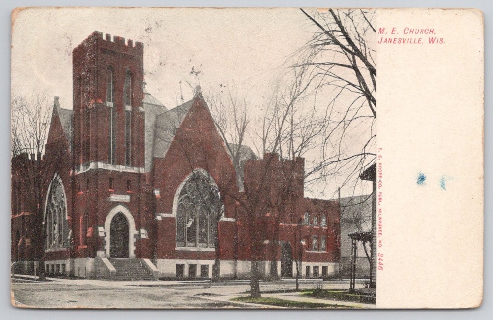 Janesville WI M.E. Church Postcard 1913 E.C. Kropp Co. Frankenstein MO