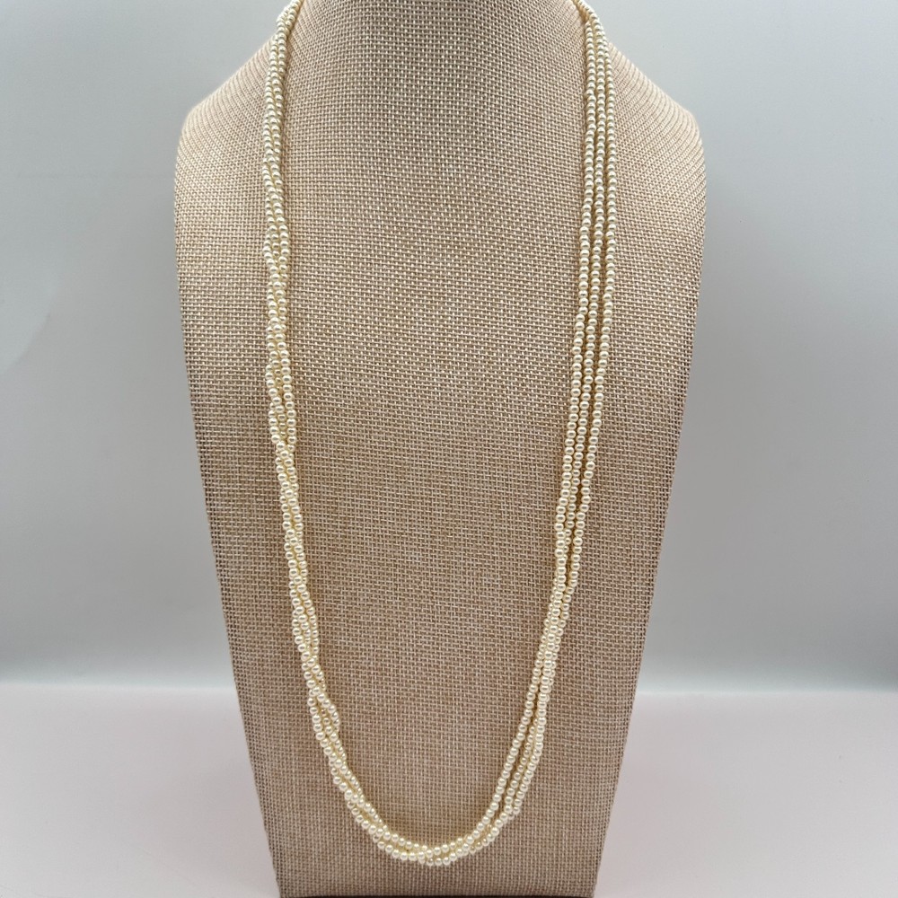 Vintage 90s Multi Strand Faux Pearl Necklace Statement Women's Classic Jewelry
