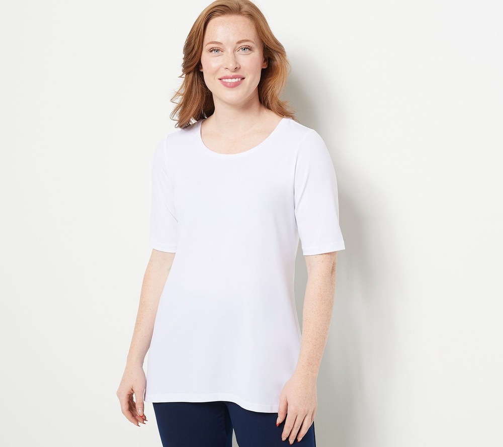 Susan Graver Women's Top Sz 2XS (XXS) Essentials Liquid Knit Hi-Low White