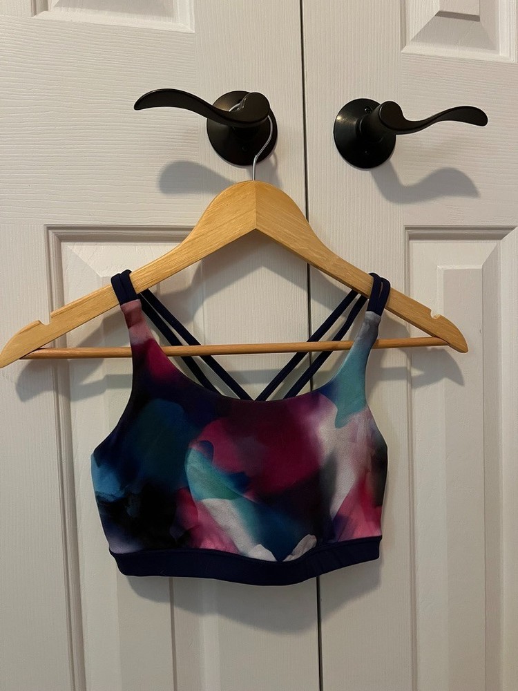 athleta multicolor marble criss cross back sports bra kids xl/14