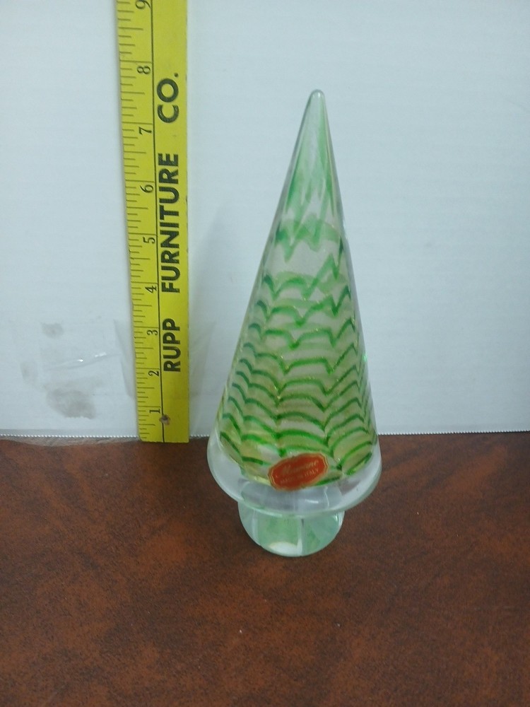 Vintage Murano Glass Christmas Tree Figurine Italy Green Swirl Art Glass