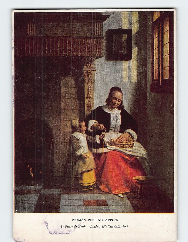 Postcard Woman Peeling Apples Painting by Pieter de Hooch