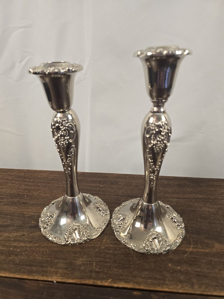 Set Of 2 Godinger Silverplated Graduating Victorian Style Taper Candle Holders