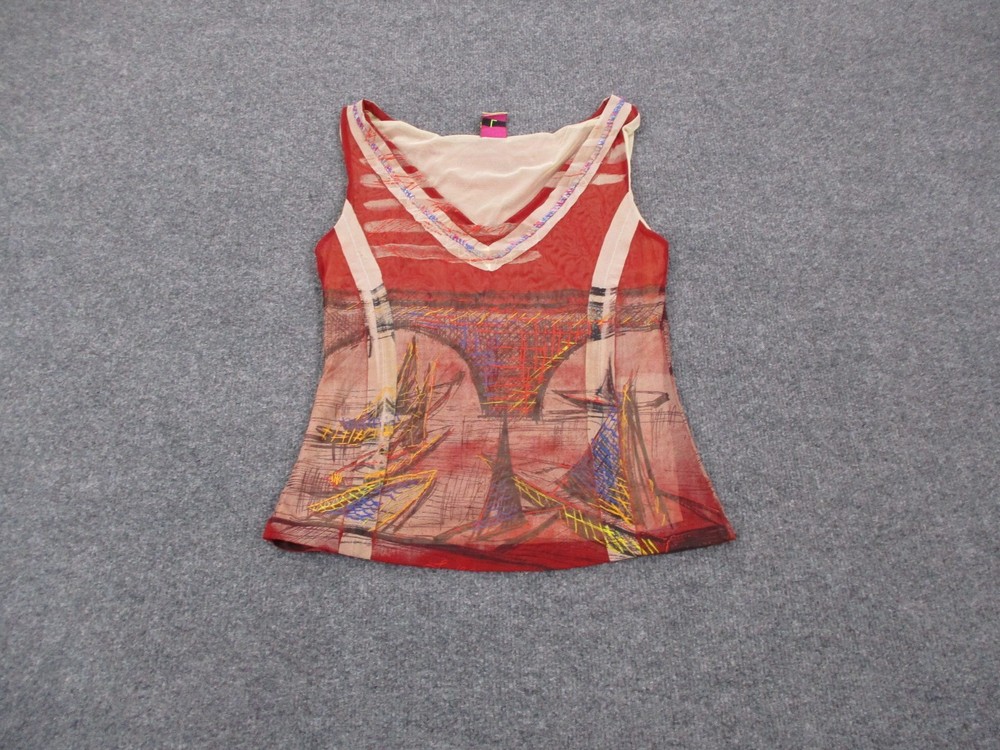 Save The Queen Tank Top Womens L Colorful Mesh Boat Print Beach Shirt Italy Y2K