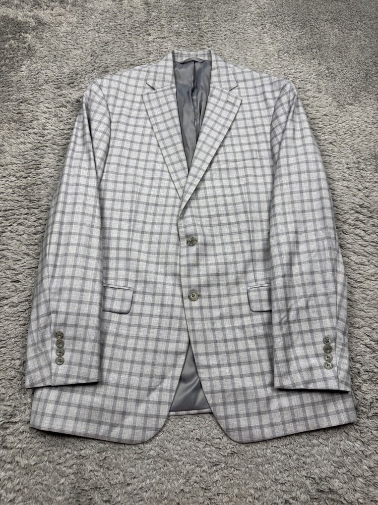 Hart Schaffner Marx Blazer Men 44L Gray Check Wool Sports Coat Career Jacket Vtg