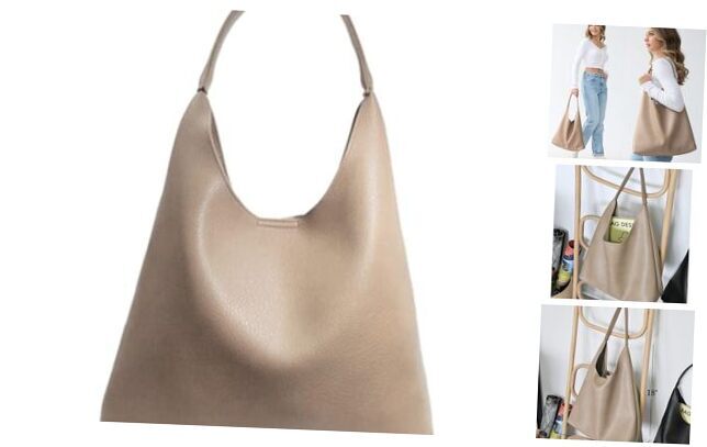Hobo Bags for Women Soft Vegan Leather Shoulder Handbag Slouchy Tote Nude