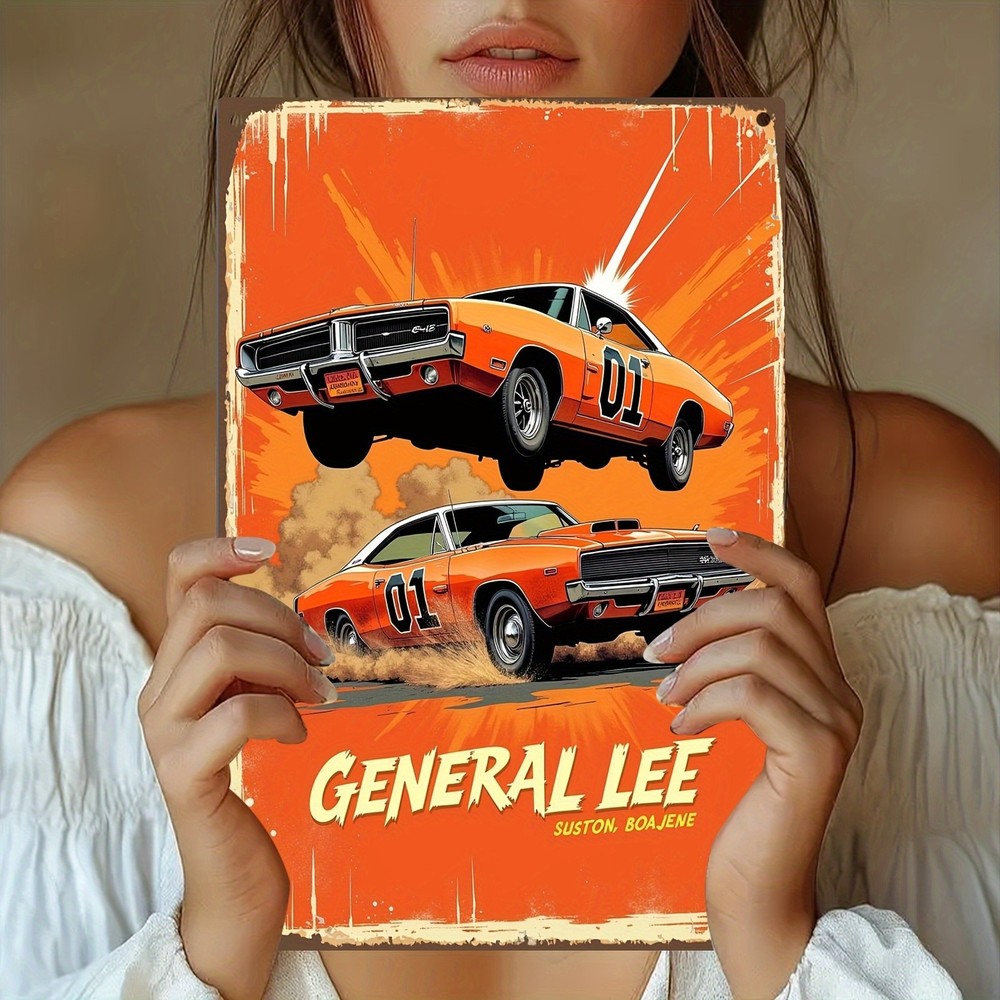 General Lee Charger Racing Car Vintage Tin Metal Signs Home Décor 8x12