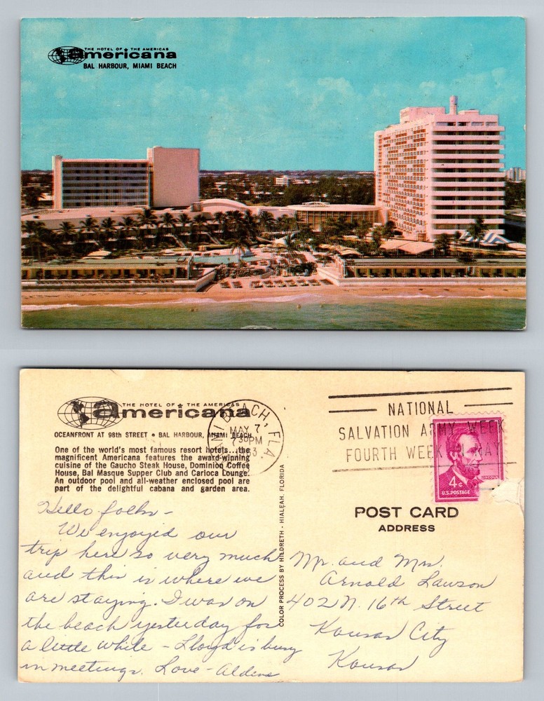 Miami Beach, FL-Florida, Bal Harbour Americana Hotel Vintage c1963 Postcard