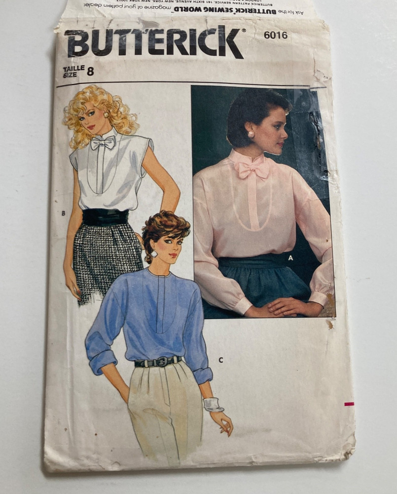 Butterick 6016 Size 8 Blouse Dropped Shoulders Uncut Factory Folds Vintage