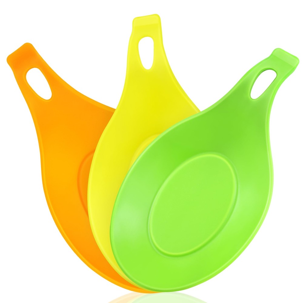 3-Pack Silicone Spoon Rest, Heat Resistant Kitchen Holder for Stove & Counter