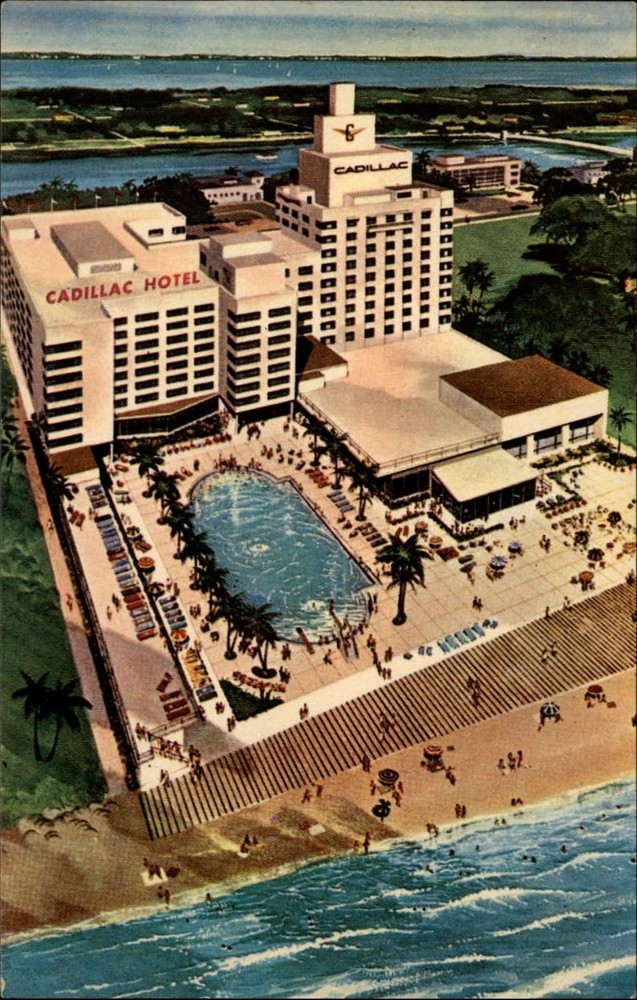 Cadillac Hotel Miami Beach Florida oceanfront pool aerial view ~ 1950s-60s