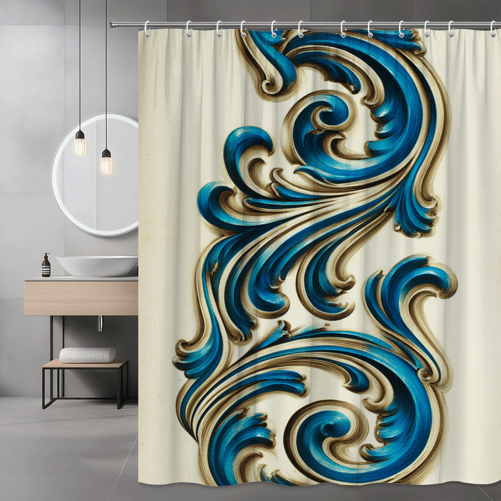 Blue Brown Abstract Swirl Shower Curtain