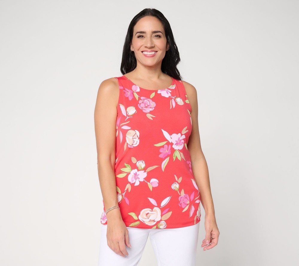 Susan Graver Women's Top Sz S Printed Liquid Knit Sleeveless Red A679590