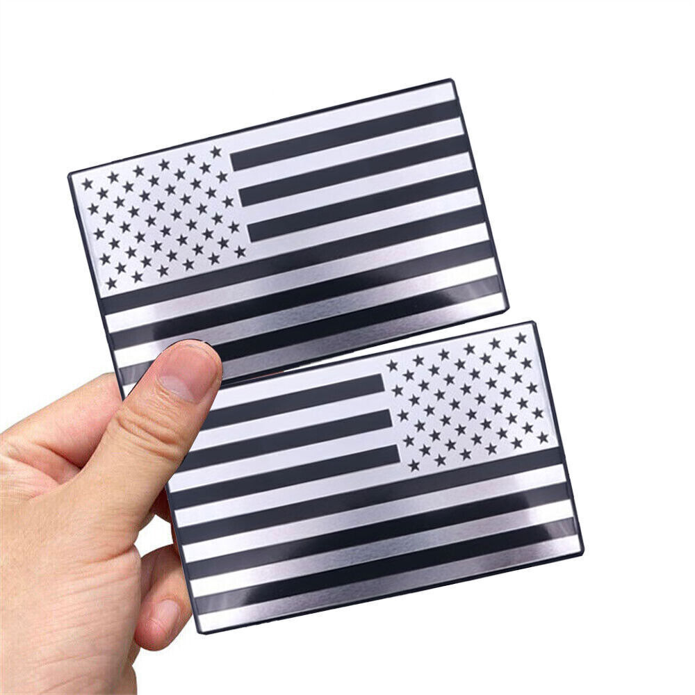 3D American Flag Sticker Trims Metal Emblem Badge Decal Auto Accessories Silver