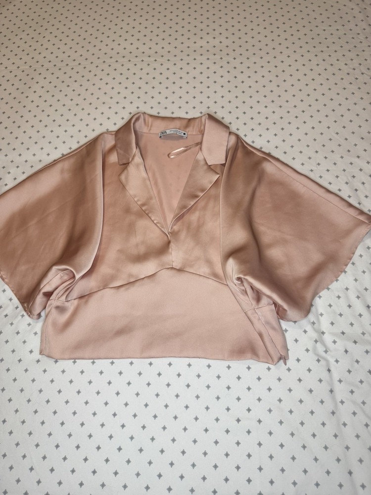 Zara Women's Pink Satin Crop Top Size M