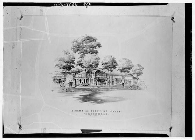 Photo:Greendale Wisconsin 1936 Cinema Shopping Group Sketch Drawing