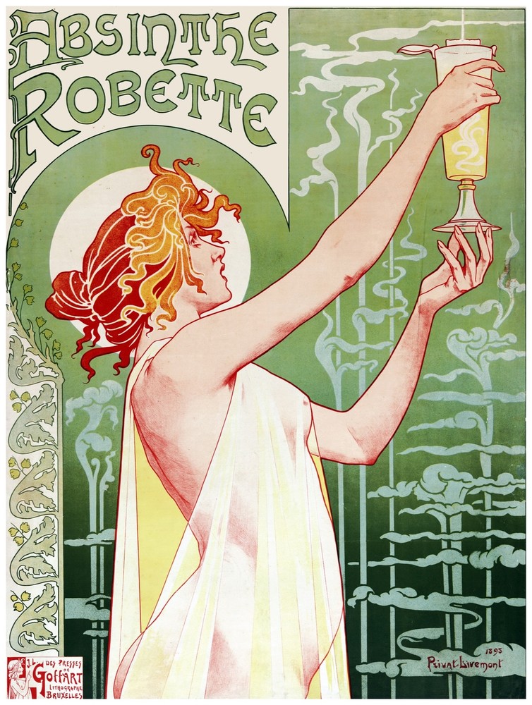 4746.Absinthe robette.woman in dress raising drink.POSTER.Decoration.Graphic Art-image
