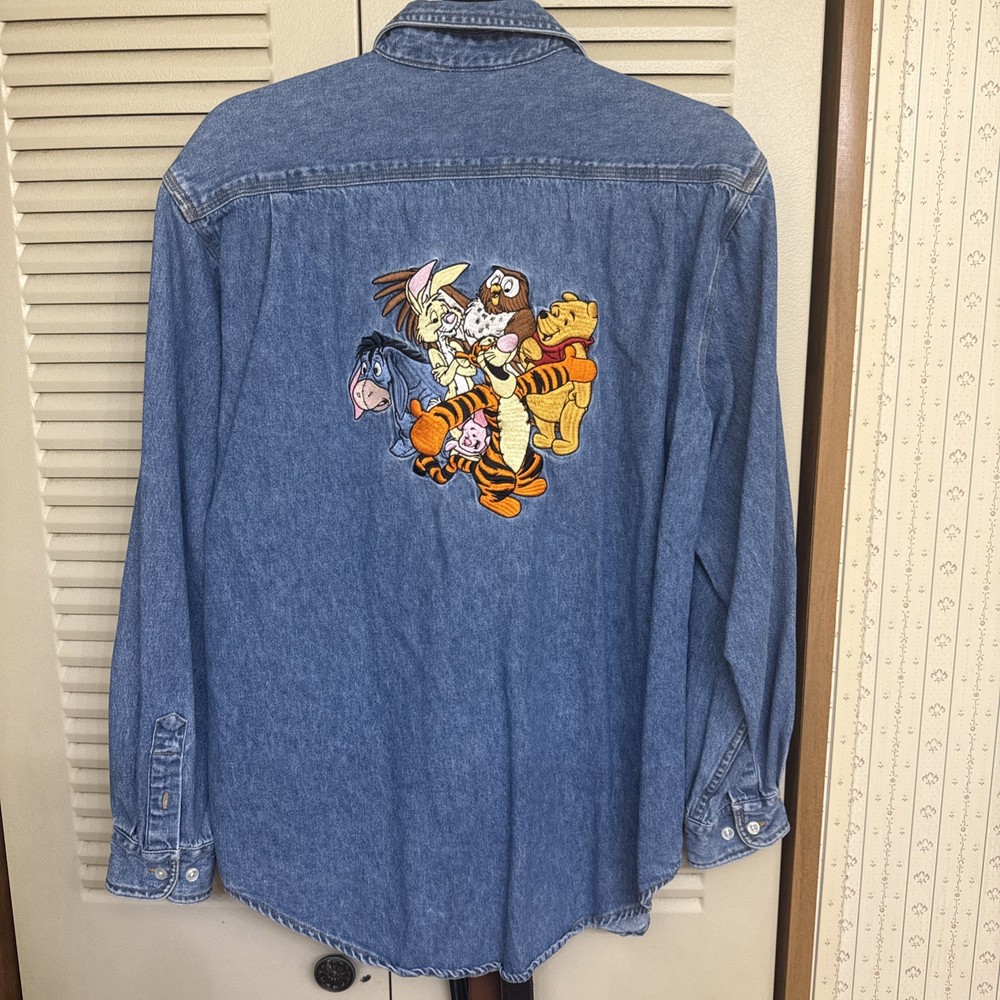Vintage Embroidered Disney Pooh Denim Shirt Small
