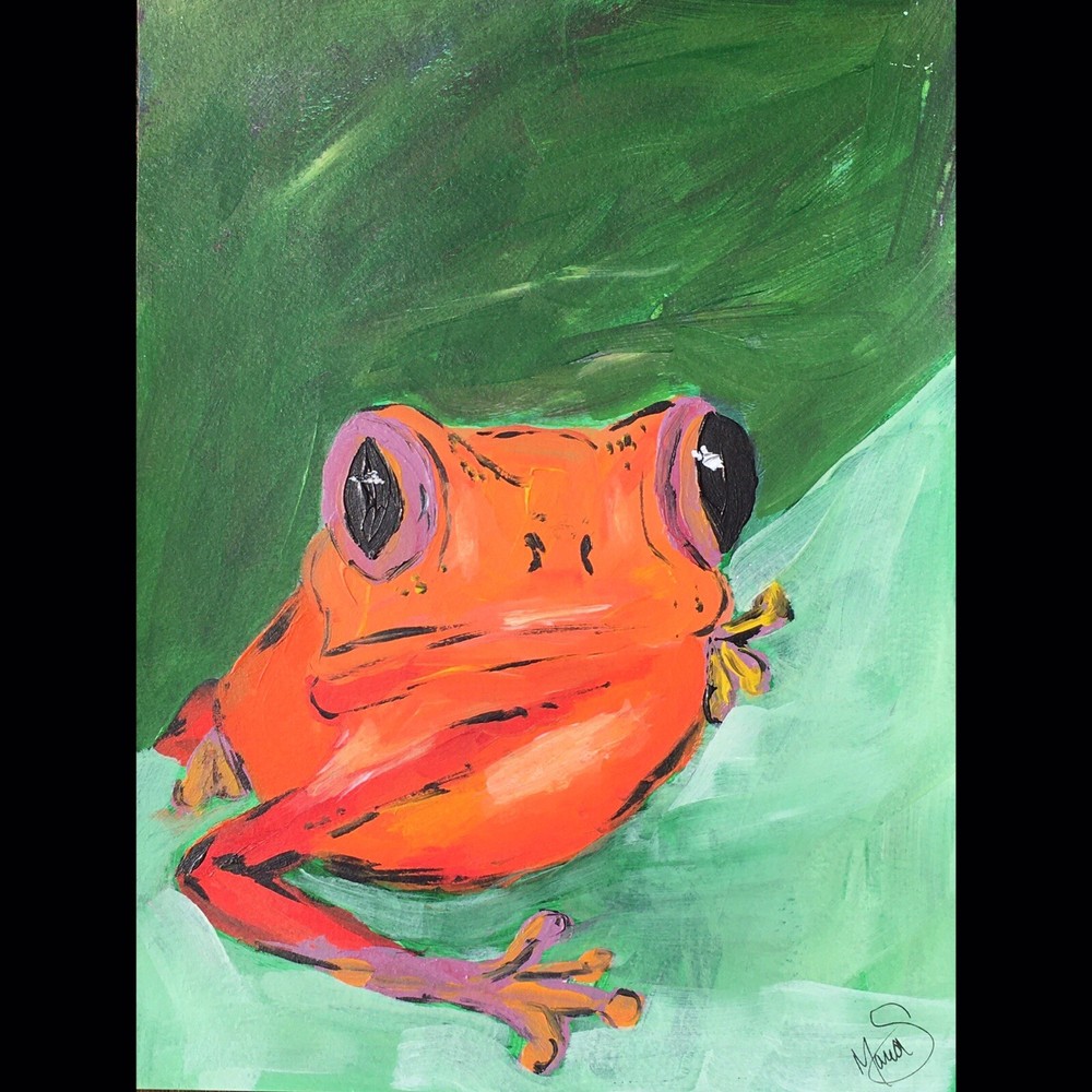 Maria Scalf Frog Amphibian Acrylic Bright Home Decor Cute ORIGINAL PAINTING 9x12