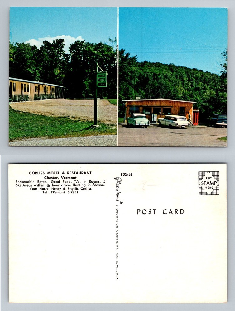 Chester, VT-Vermont, Corliss Motel Restaurant Roadside Cabins Vintage Postcard