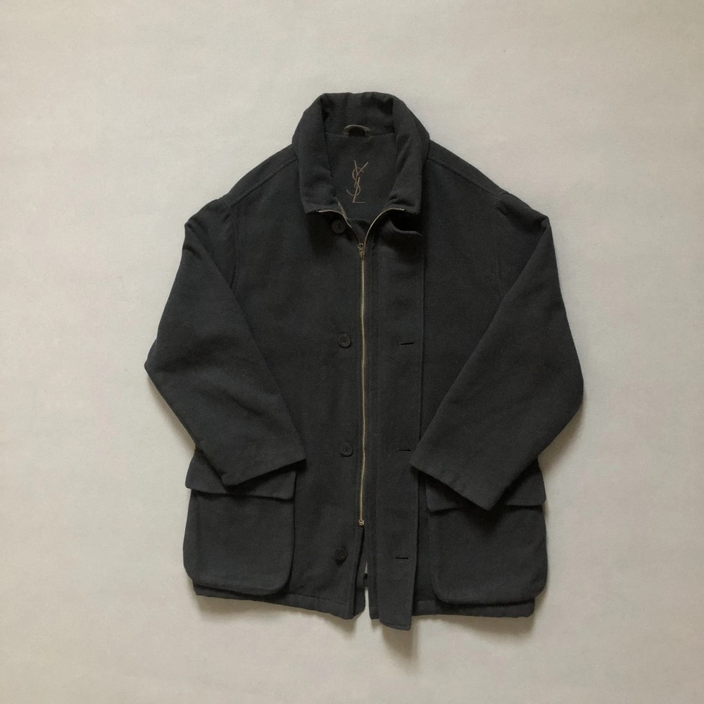 Vintage Yves Saint Laurent YSL Men’s Black Wool Blend Car Coat Overcoat Size L