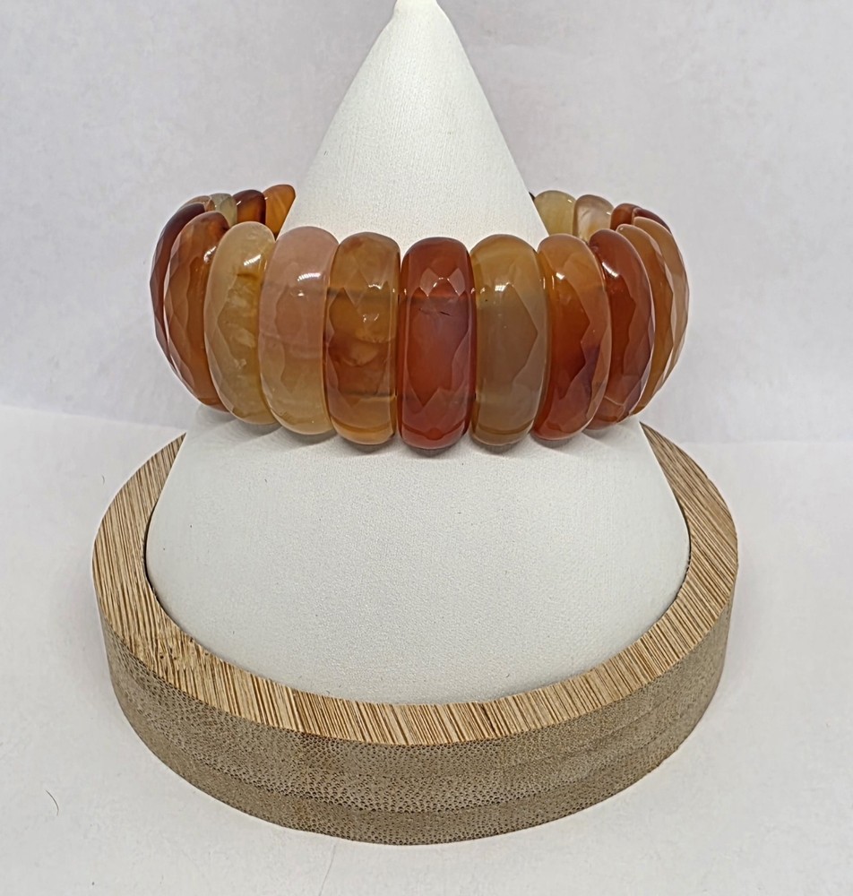 Carnelian Large Faceted Bead Stretch Panel Bracelet (Sz 7)