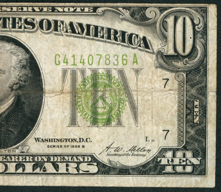 $10 1928 LGS LIME ((LIGHT GREEN SEAL)) Federal Reserve Note CURRENCY