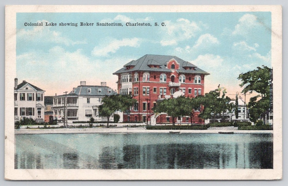 Vintage Charleston SC Postcard Colonial Lake Baker Sanitorium Undivided Back