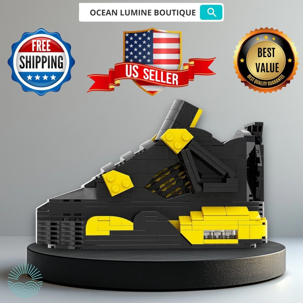 AJ4 Thunder Sneaker Building Bricks, Matching Key Chain, Puzzles Blocks Toy